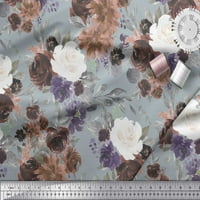 Tkanina Od Poli Georgette sive boje s cvjetnim printom lišća i božura širine dvorišta