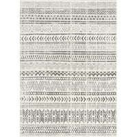 Prugasti tepih s plemenskim motivom, 8 '10 12', svijetlo siva