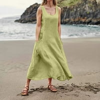 Haljine za žensku ljetnu rukavicu casual swing jednostavne majice labava sunčanica bez rukava solidna boja džepna