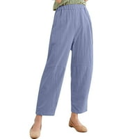Pamučne lanene Ležerne hlače s elastičnim strukom, ženske široke široke hlače, ljetne modne jednobojne duge hlače