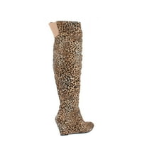 Ženske čizme na klin iznad koljena u boji leoparda