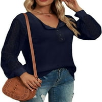 Ženska osnovna vafle pletena čipkasta patchwork dugi rukav Henley košulja pulover