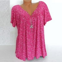 Qwertyu Womens majice plus size cvjetni ruffle vrhovi v vratni poslovni majica za žene ljetne tunike vrhovi vruće