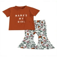 Top kratkih rukava s natpisom za djevojčice i lepršave hlače s printom ljetna odjeća u narančastoj boji od 1 godine