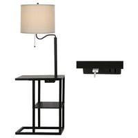 Podna svjetiljka s krajnjim stolom i USB lukom za punjenje, moderna svjetlost noćnog ormarića, orah pričvršćeni