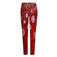 Absuyy Pokloni Visoka zima s strukom Zadržite topli božićni tiskani puni dužine hlače crvene veličine 2xl