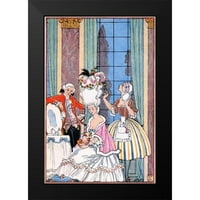 Barbier, Georges Black uokvirena suvremena muzejska umjetnička gravura pod nazivom Francuska u 18. stoljeću