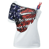 Ženske majice s printom zastave, majice za trčanje, ljetni vrhovi, vrhovi za noćne izlaske, kratki rukav, Okrugli