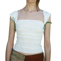 Žene Grid bluza bez rukava Košulja Camisole Truns Tops prsluk sve čipke Top White s