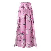 Wozhidaoke hlače za žene visokog struka široke noge za ljeto casual boho cvjetna plaža hlače boemske hlače s pojasom