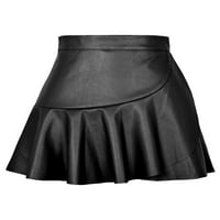 Ženska mini suknja od umjetne kože A kroja, kožne kratke suknje visokog struka, labave ljetne crne suknje a-line