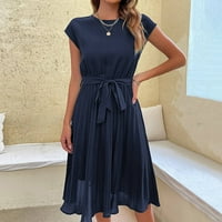 Ženska modna ljetna haljina A kroja bez rukava srednje duljine s okruglim vratom S printom u tamnoplavoj boji