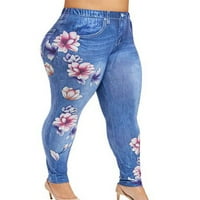 Seksi plesne ženske traper hlače visokog struka, Plus size gamaše, uske hlače s cvjetnim printom, joga hlače s