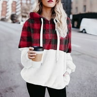 Ženski Karirani pulover od umjetne vune s dugim rukavima, ležerni pulover s patentnim zatvaračem u punoj boji,