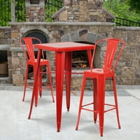 23,75 kvadratni crveni metalni barski stol za unutarnju i vanjsku upotrebu s stolicama s naslonom