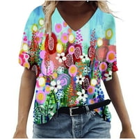 Ženski topići ispod tajica, elegantne ljetne košulje s cvjetnim printom, vintage majice kratkih rukava s izrezom