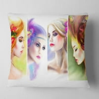 Dizajnirati šarene žene lice kolaž - Sažetak jastuka za bacanje portreta - 16x16