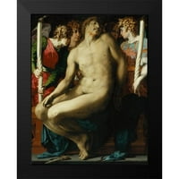 Fiorentino, Rosso Crna uokvirena suvremena muzejska umjetnička gravura pod nazivom mrtvi Krist s anđelima