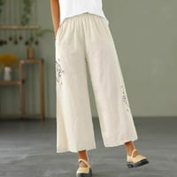 Žene plus hlače za čišćenje za žene povremene ljetne elastične platnene hlače džepovi za platnene hlače ošišane