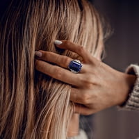 14 karatni ženski koktel prsten od bijelog zlata s 1 karatnim plavim safirom i dijamantom, dizajniran od strane