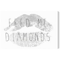 Wynwood Studio Moda i glam zidne umjetničke platnene platnene usne 'Feed Me Diamonds' - siva, bijela