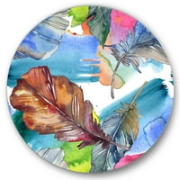 DesignArt 'Ptičje pero u ružičastoj i plavoj' Tradicionalno krug metalne zidne umjetnosti - disk od 29