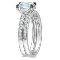 Ženski komplet svadba prstenje Miabella od svijetlo plavog safira osmerokutna rez T. G. W. i dijamant paralelno