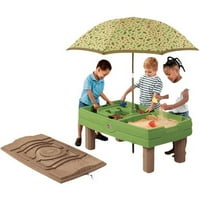 Zakoračite do prirodno razigranog zelenog pješčanika i vodenog stola za malu djecu s navlakom i kišobranom