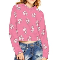 Crop topovi s printom ružičaste krave, Dukserice za djevojčice veličine 13 godina, čvrsti džemperi s okruglim