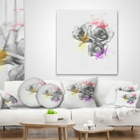 Designart Crno bijela akvarelna skica ruža - jastuk cvjetnog bacanja - 16x16