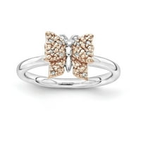 Prsten od leptira od srebra s dijamantom od ružičastog zlata