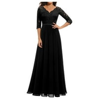 Održivi ženski temperament ležerna haljina s čipkastim šavovima jednobojna haljina dugih rukava Crna ae