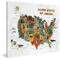 Marmont Hill America's Animal Map Canvas Wall Art