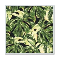 DesignArt 'prirodni zeleni listovi egzotično na Dark II' tropsko uokvireni platno zidni umjetnički tisak