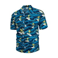 Muška košulja s manšetama s havajskim printom s kratkim rukavima, Mornarsko plava 16