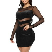 Ženska modna jednobojna mrežasta Mini haljina s dugim rukavima S visokim strukom, crna;