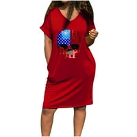 Leesechin se bavi ženskim suknjama Dan neovisnosti Dan ljeta američke zastave džep s kratkim rukavima V-izrez