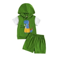 Slatki ljetni set odjeće za djevojčice, Proljetni pamučni set s printom dinosaura, kratke hlače s kapuljačom i