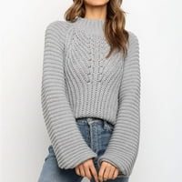 Ženski široki jednobojni džemper s okruglim vratom i dugim rukavima u sivoj boji