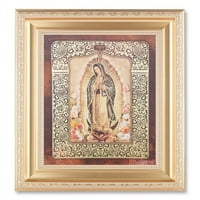 Slika Gospa od Guadalupe s ružama uokvirena zidnim dekorom veliki satenski zlatni kanelirani okvir s istrošenim