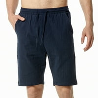 Muške široke pamučne i lanene kratke hlače s elastičnim strukom, jednobojne kratke hlače s džepom, prozračne ravne