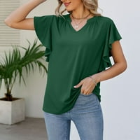 Košulje za žene u poslovnom stilu, ležerna jednobojna majica s izrezom u obliku slova U i kratkim rukavima u zelenoj