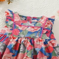 Ljetna haljina za djevojčice, haljina A kroja s dugim rukavima s okruglim vratom i cvjetnim printom za ležernu