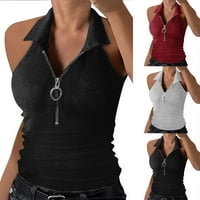 Ženske majice bez rukava Bez rukava s patentnim zatvaračem, jednobojni prsluk na pruge, majica u crnoj boji