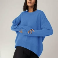 ; Preveliki preveliki džemperi za žene, rebrasti pulover s okruglim vratom i dugim rukavima šišmiš, preveliki