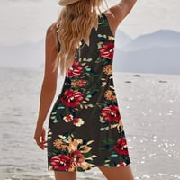 Hanzidakd Ljetne haljine za žene Women Summer Casual bez rukava cvjetni print posada vrat labava haljina tenkova