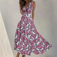 Leesechin Osvješćivanje raka dojke haljine za čišćenje ružičaste vrpce leptira za tiskanu haljinu bez rukava bez