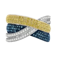 Drake CTTW plava žuta dijamantska princeza rezana zaobilazni prsten u rodij pozlaćenom sterlingu srebra