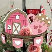 Dekor pladnja na više razina patuljak za Valentinovo, koji uključuje plišanog patuljka, mini drveni znak Sretan