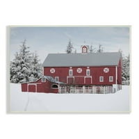 Stupell Industries crvena staja zimski krajolik snježna Farma borova fotografija bez okvira umjetnički tisak zidna